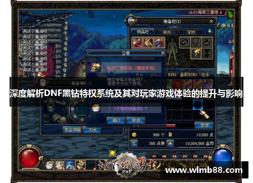 深度解析DNF黑钻特权系统及其对玩家游戏体验的提升与影响